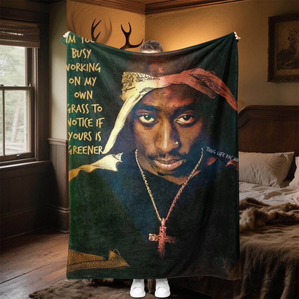 Tupac's  Plush Blanket Soft Comfortable All Seasons Perfect Gift Couch Office Nap Outdoor Travel Blanket