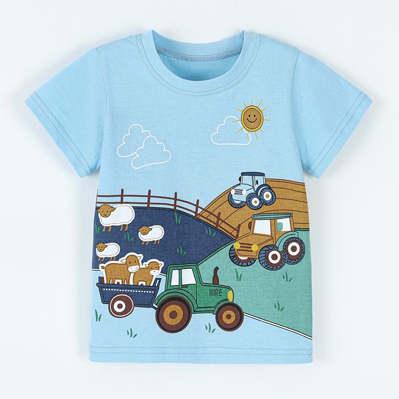 

Boys Country-Style T-Shirt: Short-sleeved children s T-shirt with farm animals and tractor print – Spring/Summer top 90cm(2-3Y) озеро синий