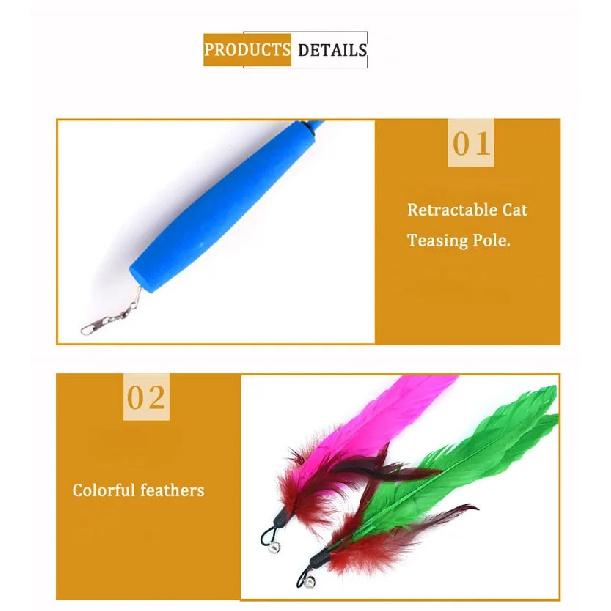 Funny Cat Toy Set Interactive Cat Teasing Stick Feather Replacement Head Adjustable Three Section Fishing Rod Pet Supplies