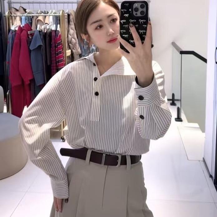Spring 2026 Women's Slimming Striped Korean Style Shirt - L366918