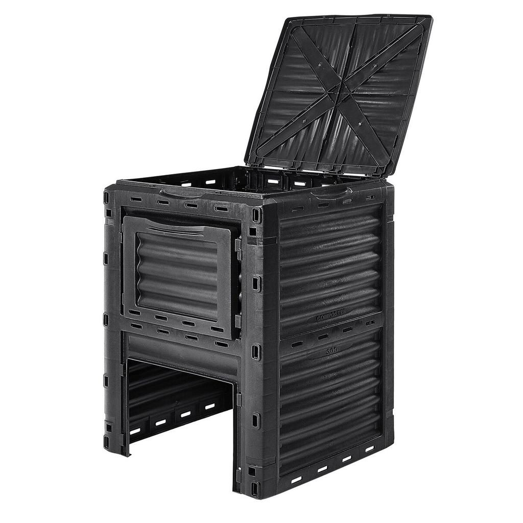 Garden Compost Bin 80 Gal, BPA Free Composter, Large Capacity Outdoor Composting Bin with Top Lid and Bottom Door, Easy Assembling, Lightweight, Fast