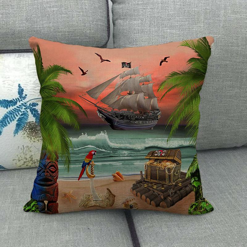 Cartoon Seaside Vacation Digital Printing Short Plush Pillow Covers Decorative For Car Sofa Office Cushion Cover Home Goods