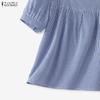 ZANZEA Women Grid Print Casual Square Collar Short Sleeve Blouse