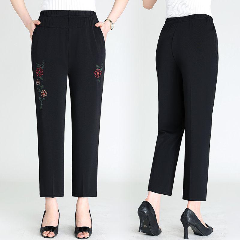 

Women s Summer Ice Silk Loose Straight-Leg Pants for Mom or Grandma - Lightweight, Mid-Age & Elderly Style XL for 90-105 jin