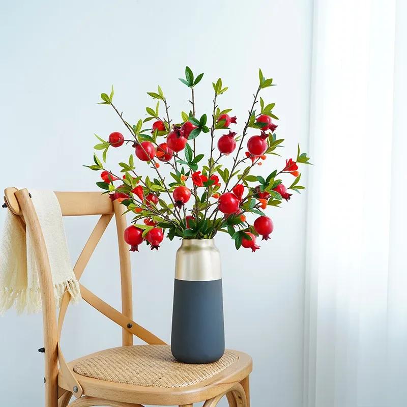 80cm Artificial Green Plants 5 Heads Pomegranate Berry Auditorium Decorated Artificial Pomegranates Fruit Branch Plant Florist