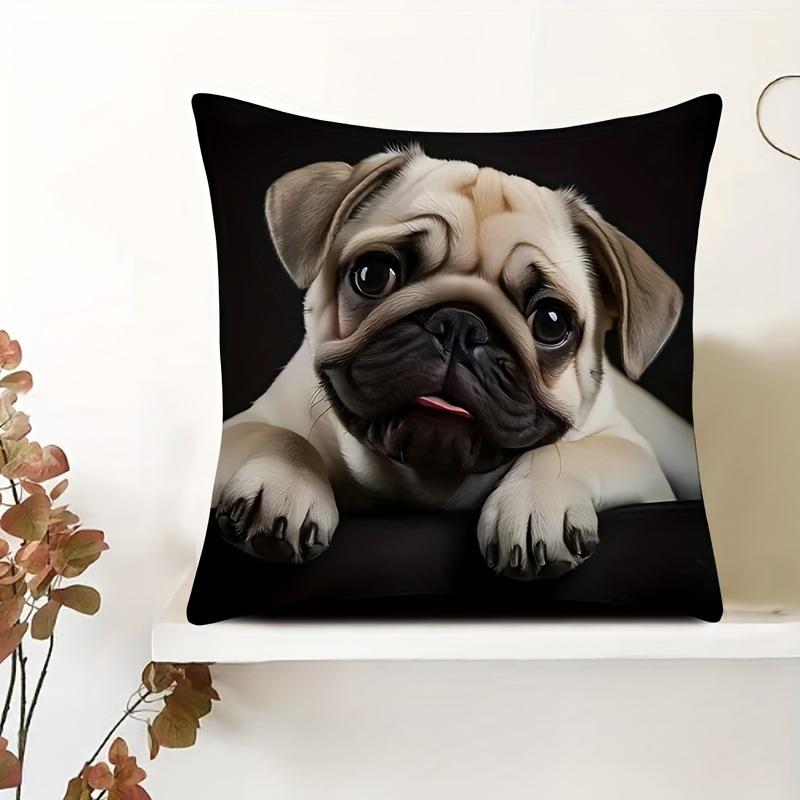 1pc Double Sides Printing Cute Pug Throw Pillow Covers-17.7x17.7in Decorative Pillowcase for Home Bedroom Living Room,Humorous Gift for Dog Lovers Pug