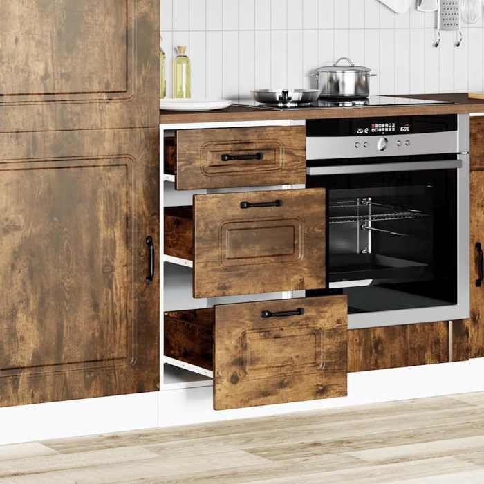 VidaXL Kitchen Cabinet Kalmar Smoked Oak Engineered Wood, Sink Unit, Kitchen Unit with Drawer, 854245 Furniture