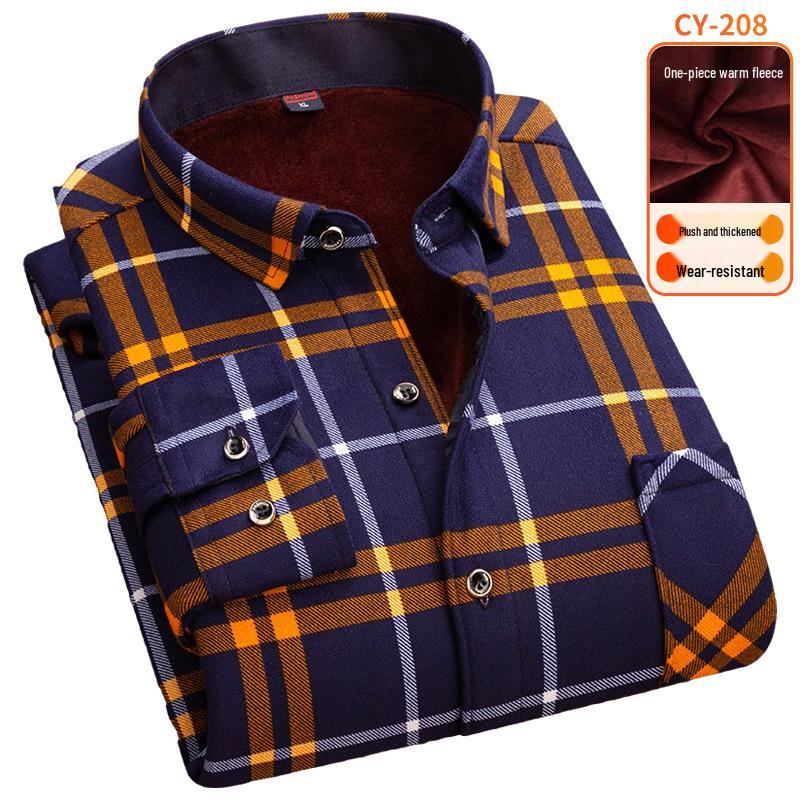 Men's Fleece-Lined Plaid Long-Sleeve Shirt