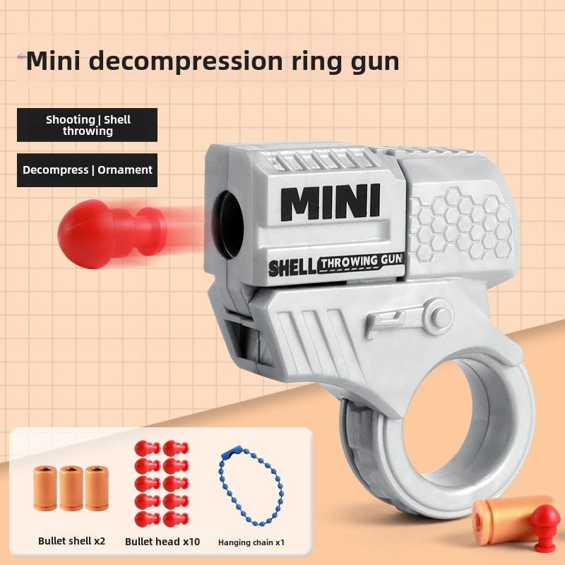 New Decompression Toy Gun Throwing Shell Bullet Gun Fingertip Gyroscope Can Fire Soft Bullet Plastic Finger Gun Decorative Chain