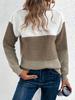 Autumn and winter crew neck splicing versatile striped sweater women's lazy style top loose large size pullover knitted sweater
