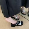 Wedge heel heightened silver bow open-toed cool slippers outer wear women's shoes 2025 new summer thick-soled versatile sandals