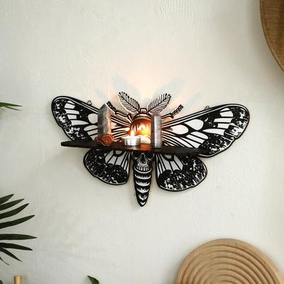Falena Testa di Morte Decorazione da Parete in Metallo Nero Decorazione da Appendere alla Parete Siluetta Gotica Arte da Parete per Camera da Letto Soggiorno Bagno Ufficio Giardino Decorazione Murale