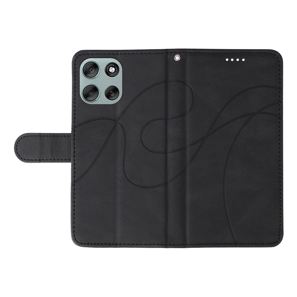 For Motorola Moto G56 5G Wallet Case Leather Phone Cover Stand with Curved Line Design -  Black