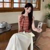 Early Summer Three-dimensional Flowers Irregular Red Plaid Neck Vest Sleeveless Women's Design Sense Chic Temperament Top