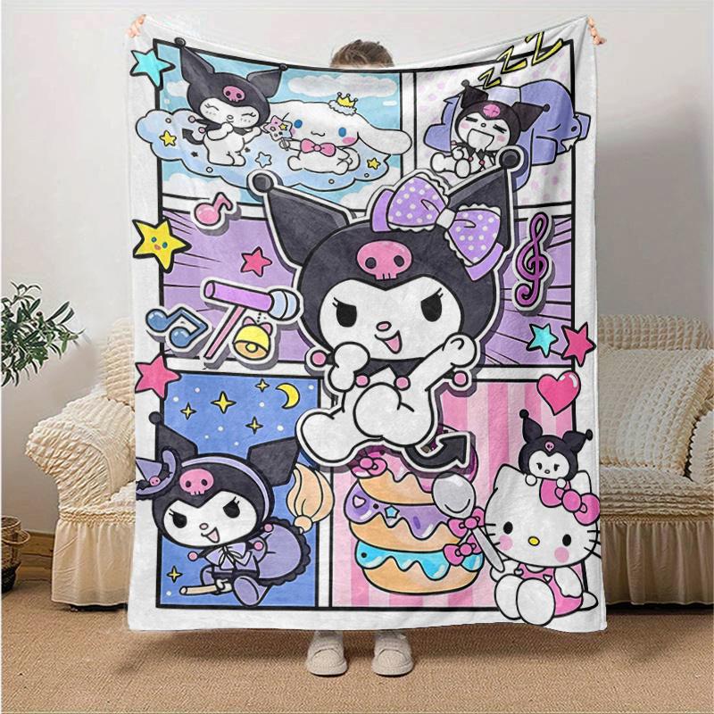

1pc Kuromi & Hello Kitty Blanket, Soft Throw for Home Decor, Gift Idea, Living Room, Travel, Camping, Car Blankets, Beach, Office Naps, Suitable for A 130x150cm