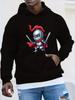 Plus Size Chibi Knight Hoodie - Black with Red Plume & Armor Design