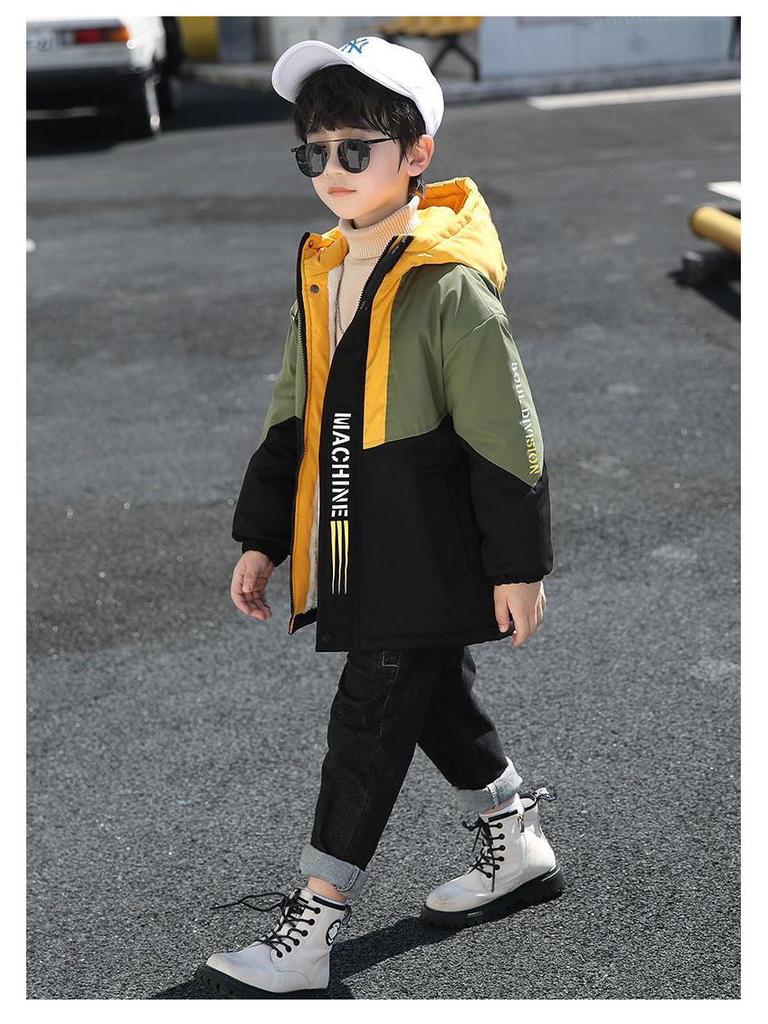 Boys' Fleece-Lined Windbreaker: Autumn-Winter Cotton-Padded Jacket