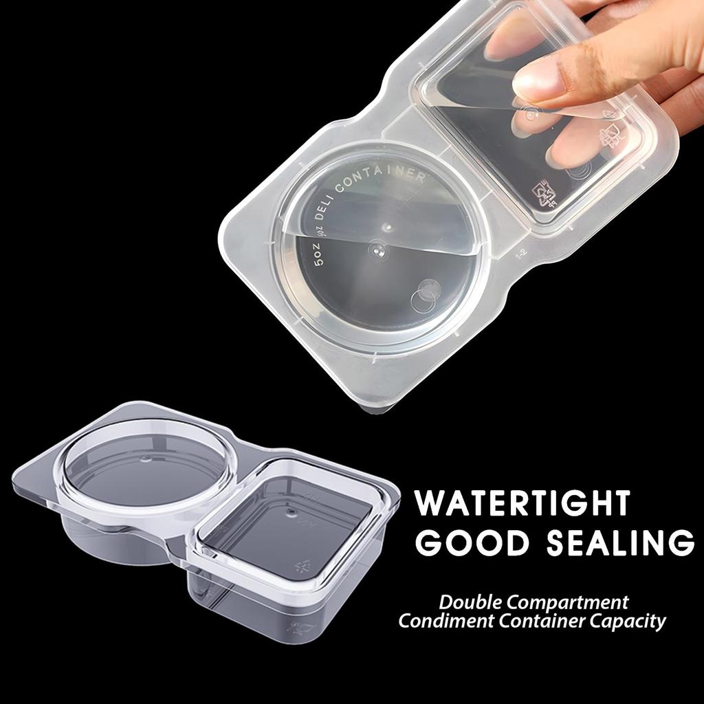 Disposable Dual Compartment Sauce Containers Plastic Portion Cups with Lids for Condiments and Dips Suitable for Food Service and Takeout