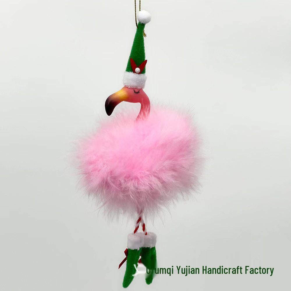 Creative Plush Flamingo Christmas Ornament Keychain Pendant