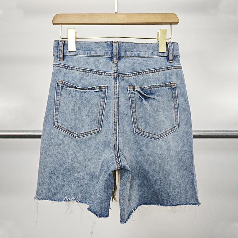 Bequeme, lässige Shorts mit hoher Taille für Damen, Sommer, sexy Babes, Wind, gekreuzte Träger, zerrissene Jeans-Shorts