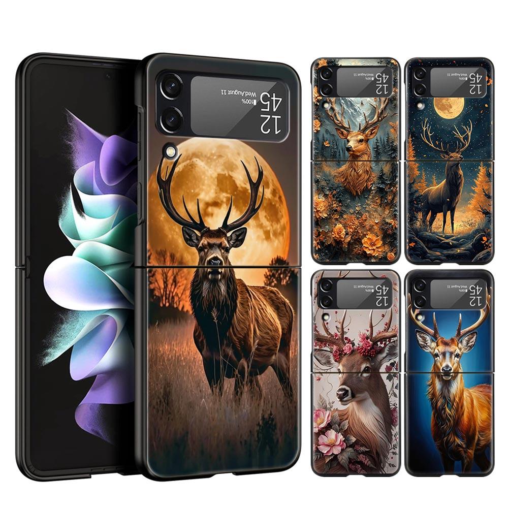 Deer Lichee Pattern Hard PC Phone Case For Samsung Galaxy Z Flip 7 6 5 4 Black Cover For Galaxy Z Flip 3 Foldable Fundas Shell