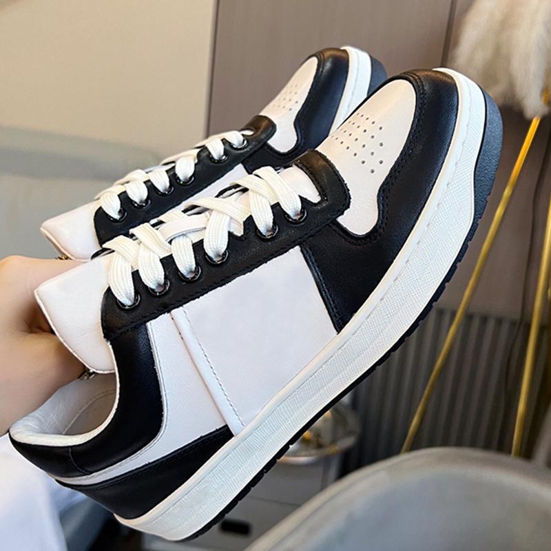 Leather Breathable Leisure Sneakers Women Shoes Man Shoes Solid Colors Mixed Color Lace -Up Rubber Sole Fashion Casual