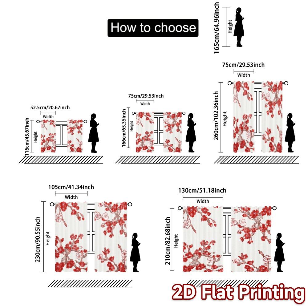 Set Of 2 Flat Printing Jit Curtains Without Rod Blooming Drapes Popular Print Fabric Art Curtain Polyester Machine Washable