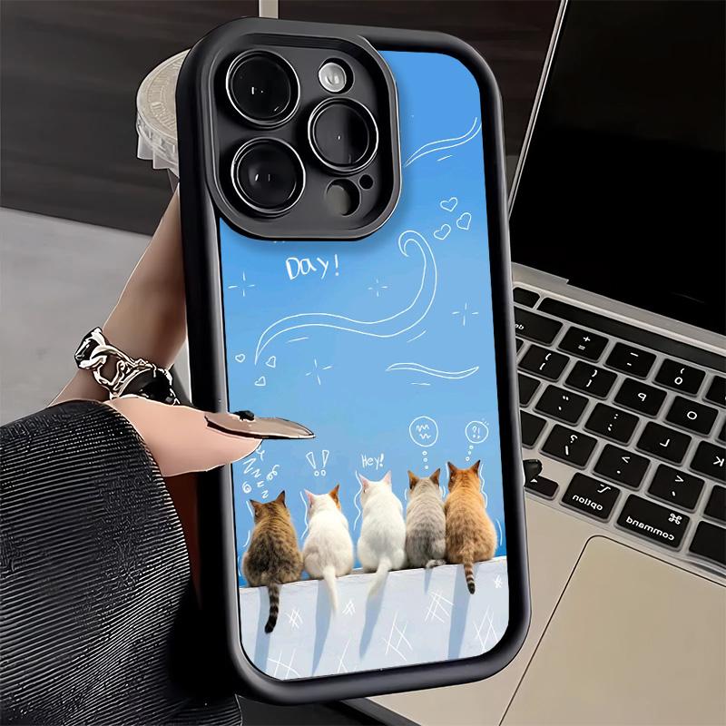 Phone Case for iPhone 17 Air 16E 15 16 Pro Max Cat Cute Kitten Cartoon Cover 14 Plus 13 12 Mini Soft Shell Silicone Fundas