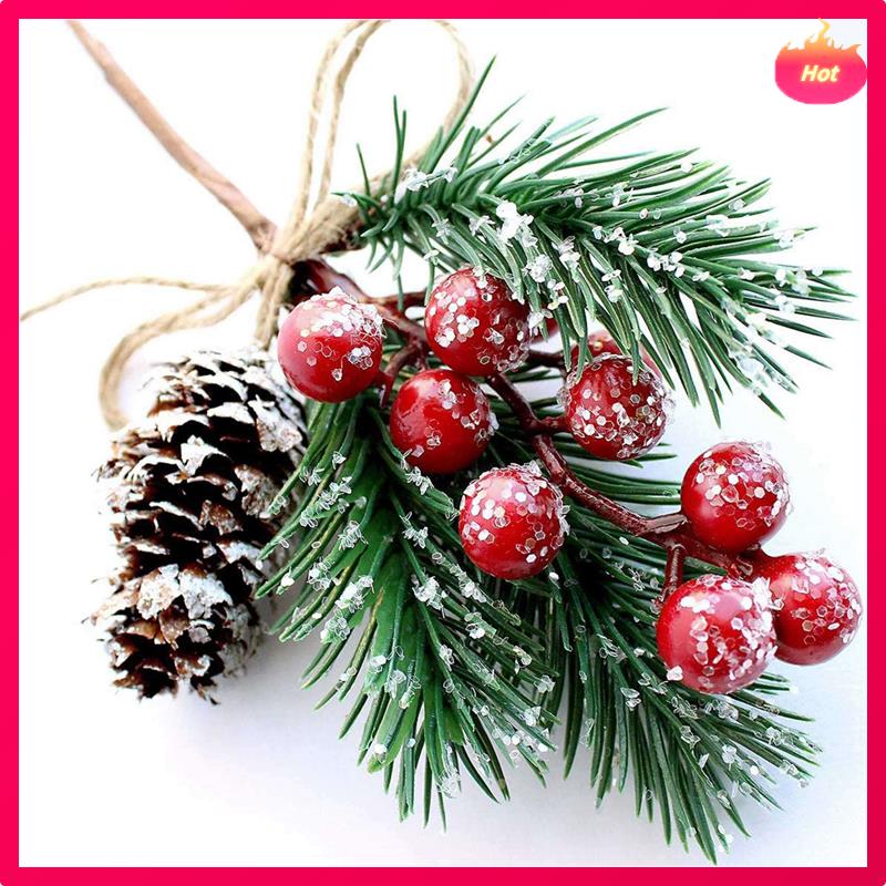 Red Berry Stems Pine Branches Evergreen Christmas Berries Decor 24 PCS Artificial Pine Cones Branch Craft Wreath Pick