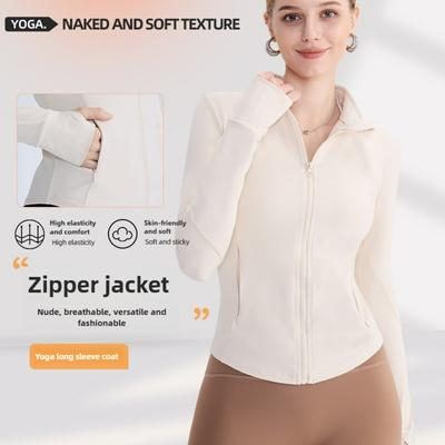 Cappotto da yoga da donna con collo alto, cerniera, traspirante, ad asciugatura rapida