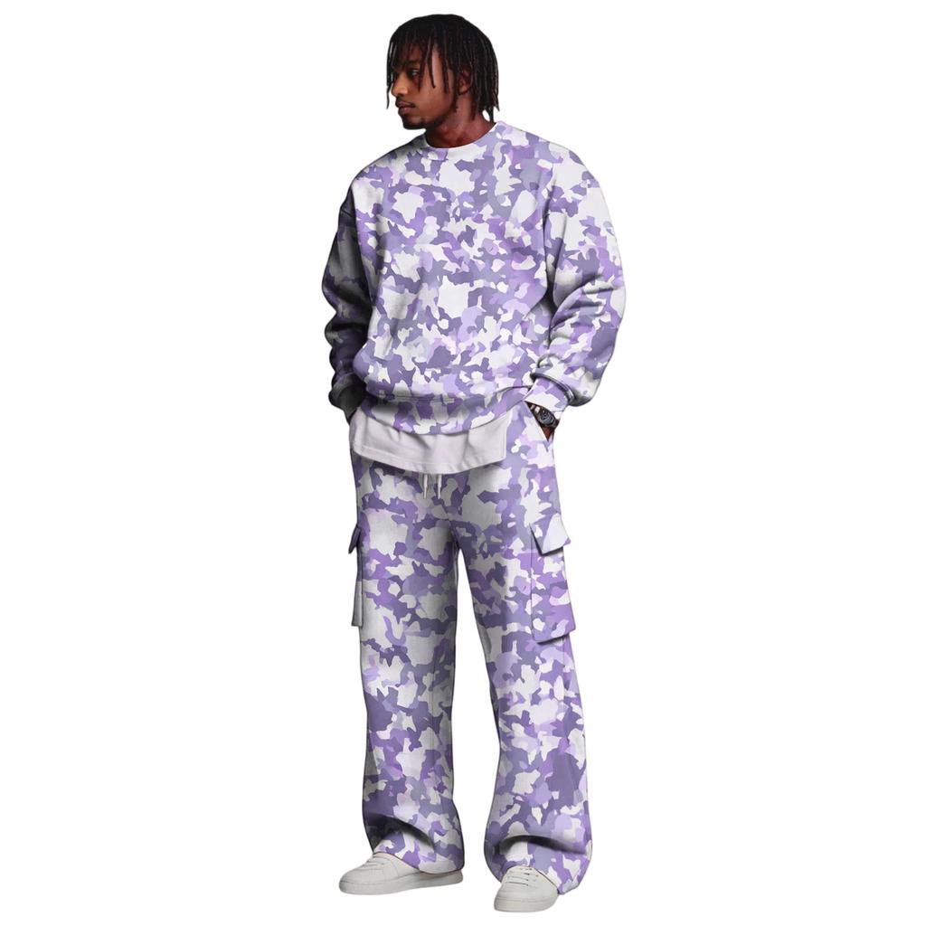 Set da Uomo con Felpa a Strati e Pantaloni Cargo con Vita Elasticizzata
