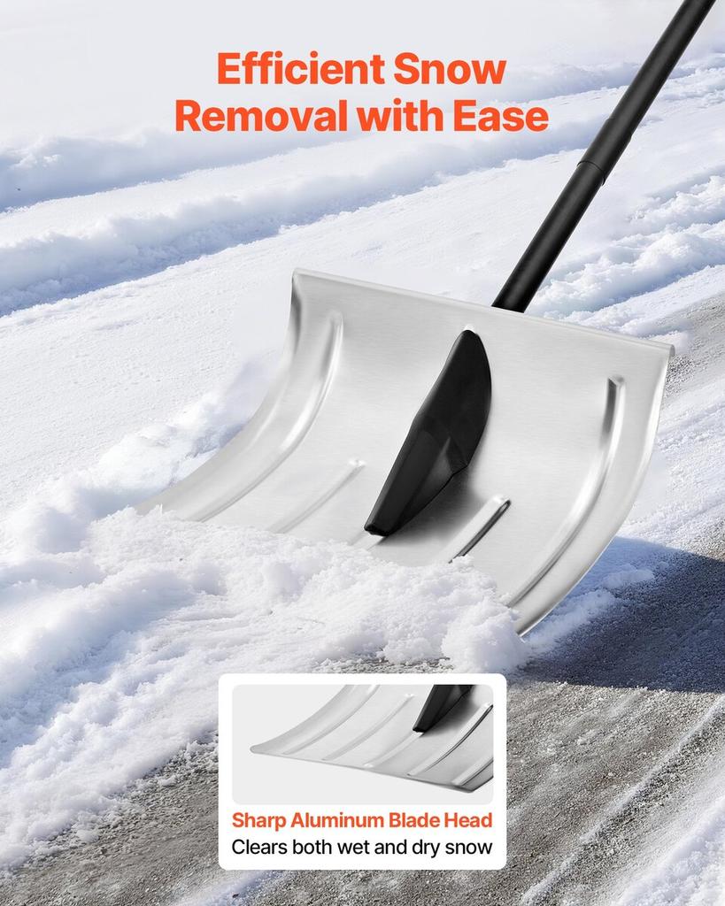 Snow Shovel for Driveway, 40cm Wide Aluminum Alloy Snow Shovel, Non Slip Grip, Large Capacity Snowplow Shovels, Detachable & Lightweight Snows Removal