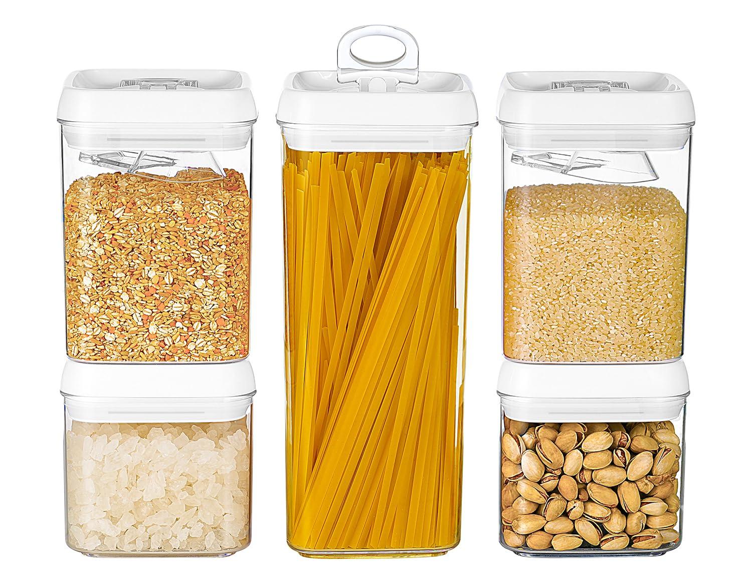 

Felli Flip Герметичный контейнер для хранения Набор из 3 больших 13 см BPA Безопасный Можно мыть в посудомоечной машине Отлично подходит в качестве подарочного набора, 5, Тип, Прибл.. Широкий, Размеры 1л, 1,7л, белый