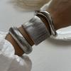 Vintage Wide Cuff Bangles Hip Hop Punk copper Color Geometric Metal Spring Bangles For Women Bracelets Men Jewelry Gift