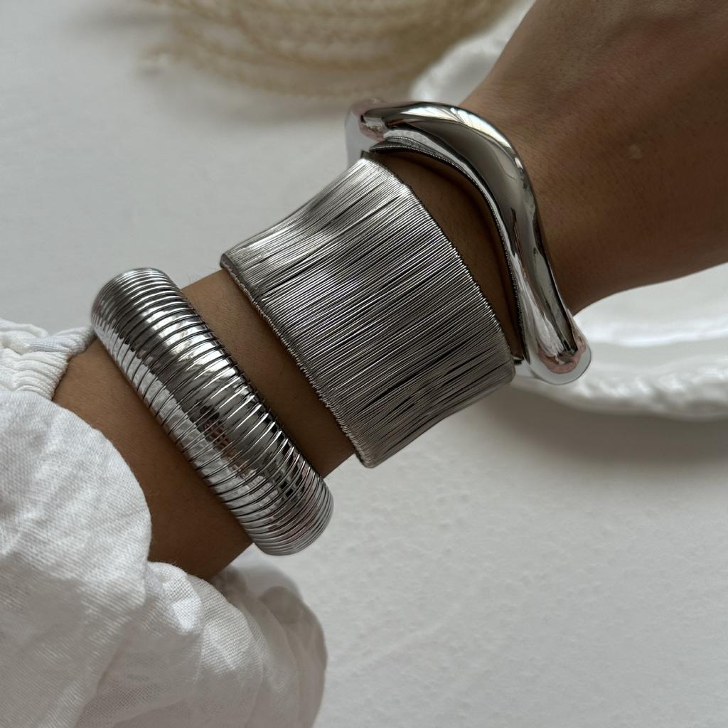Vintage Wide Cuff Bangles Hip Hop Punk copper Color Geometric Metal Spring Bangles For Women Bracelets Men Jewelry Gift