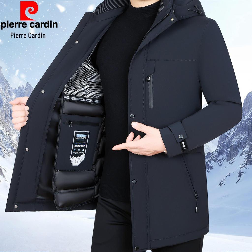 Pierre Cardin Herr 2025 Vinterjacka med Gåsdun och Avtagbart Foder - Tjock, Varm, Mellanlång Rock