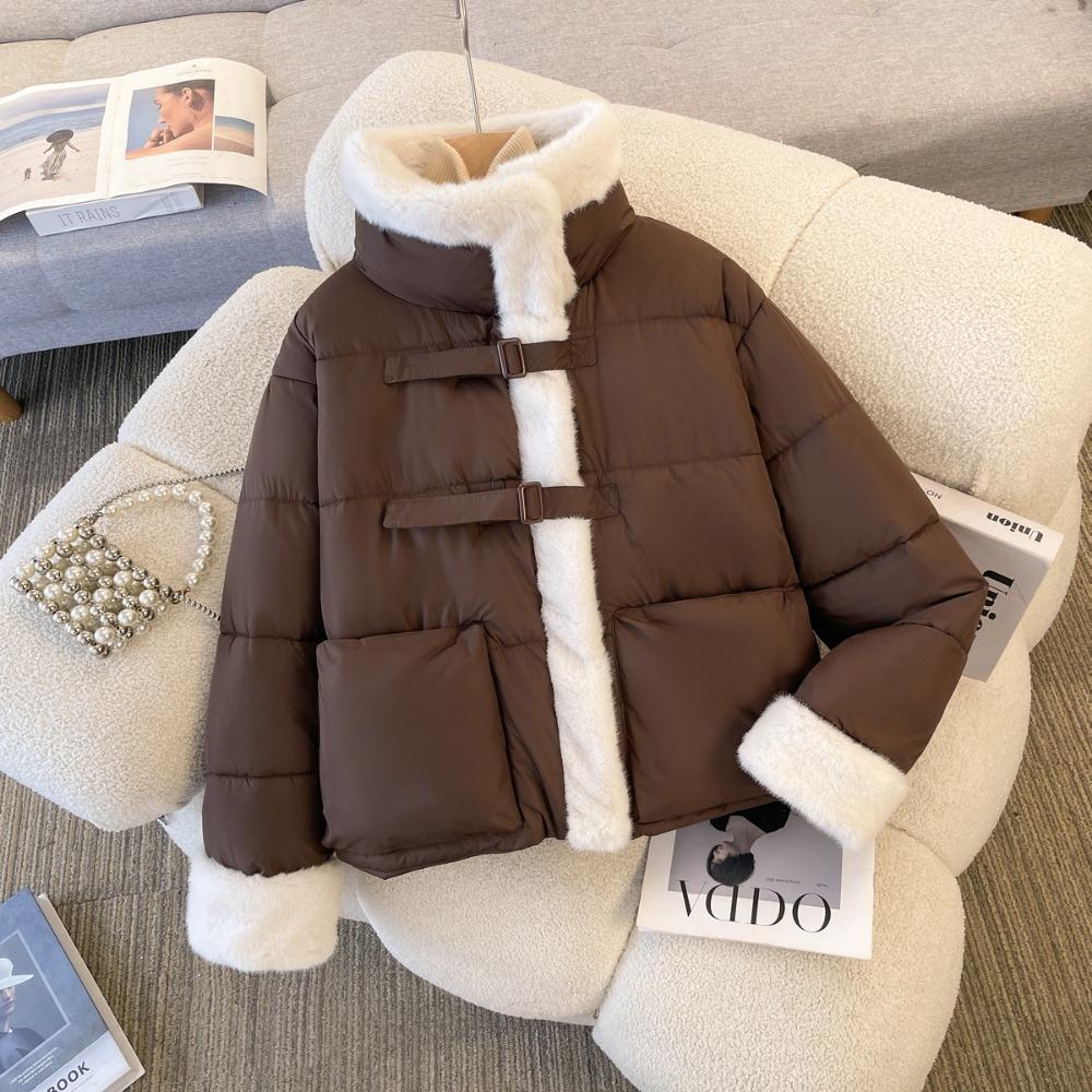 Fur Collar Splicing Loose Korean Cotton-padded Jacket 2025 Winter New Women's Short Down Cotton-padded Jacket