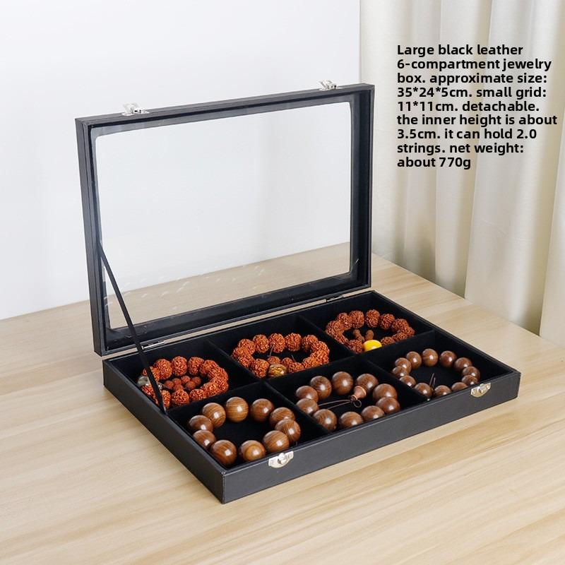 Pu Black Leather Jewelry Box Jewelry Display Box with Lid Transparent Dust Ring Earrings Necklace Bracelet Storage Box