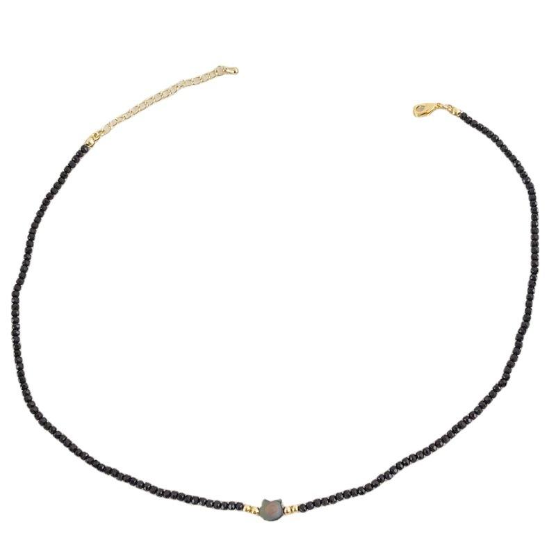 Natural Black Crystal Cat Neck Chain, Light Luxury Niche Temperament Versatile 14K Gold Necklace, Light Luxury Collarbone Chain for Women