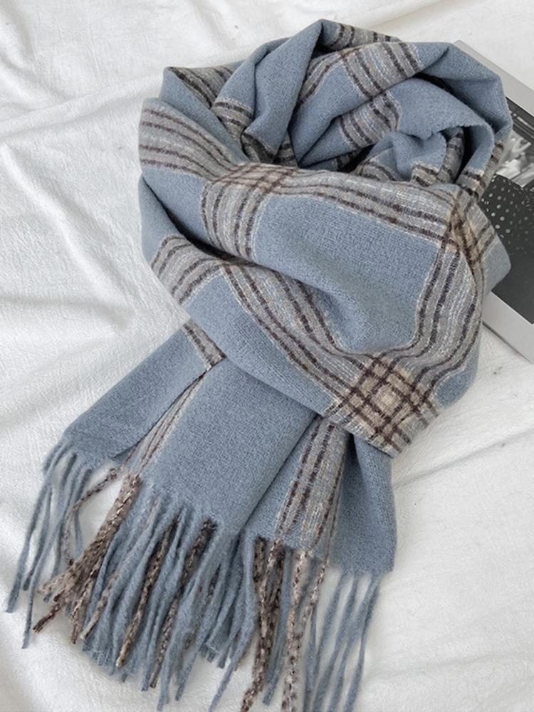 Women Winter Vintage Knitted Scarf Headscarf Ladies Men Casual Plaid Tassel Warm Scarve Mujer Male Wrap Shawl Unisex New Korean