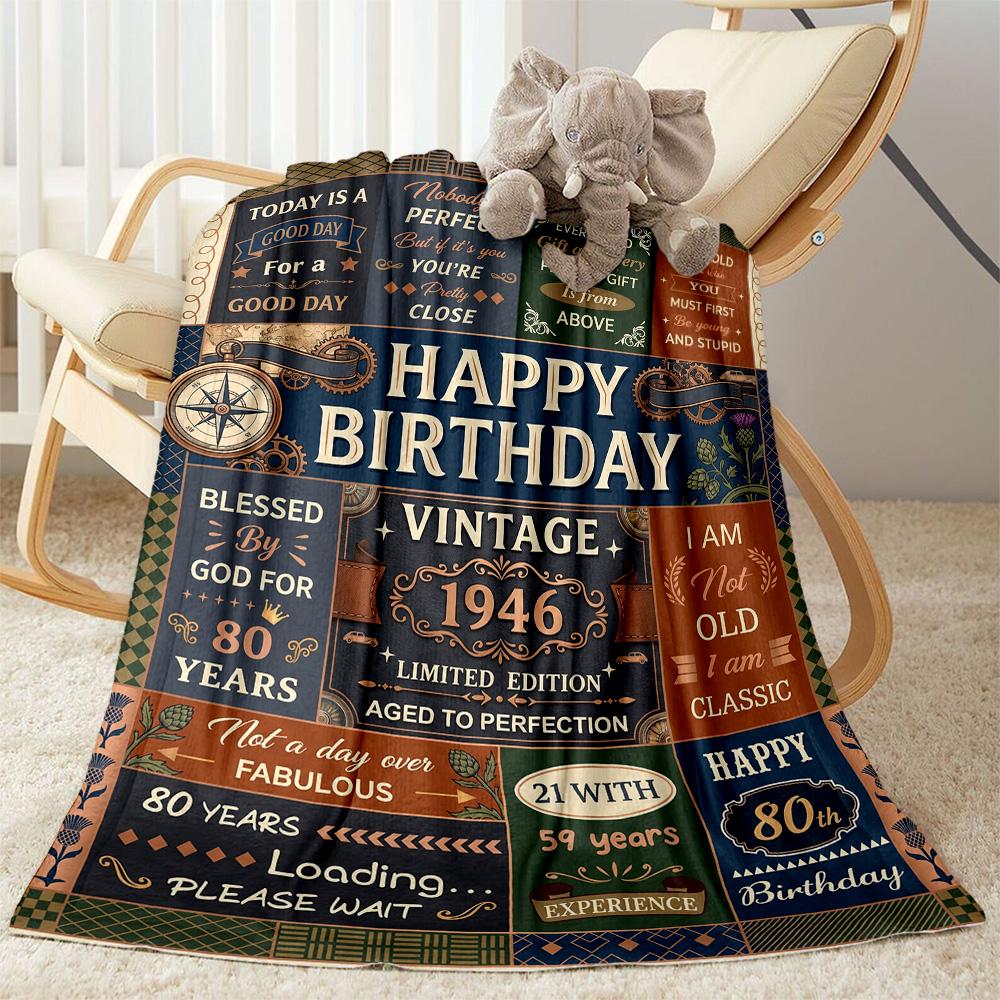 Happy Birthday Inspirational Quotes Blanket Comfortable Suitable for Sofa Picnics Office All-Season Use Digital Print Gifts For Family Or Friends