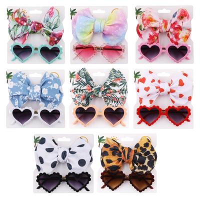 Multi-style Baby Sunglasses Headband Set Hearted Shaped Sunglasses & Bow Headband for Baby Girls Summer Outdoor Gift