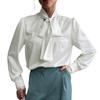 Elegant Womens V-Neck Long Sleeve Blouse With Lace Trim Adjustable Tie Bow 2026 Lightweight Shirt