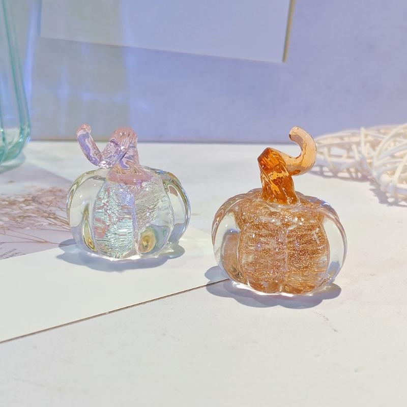 Handcrafted Glass Pumpkin Ornament Miniature Home Decoration Festival Halloween Table Top Accent Gift for Women