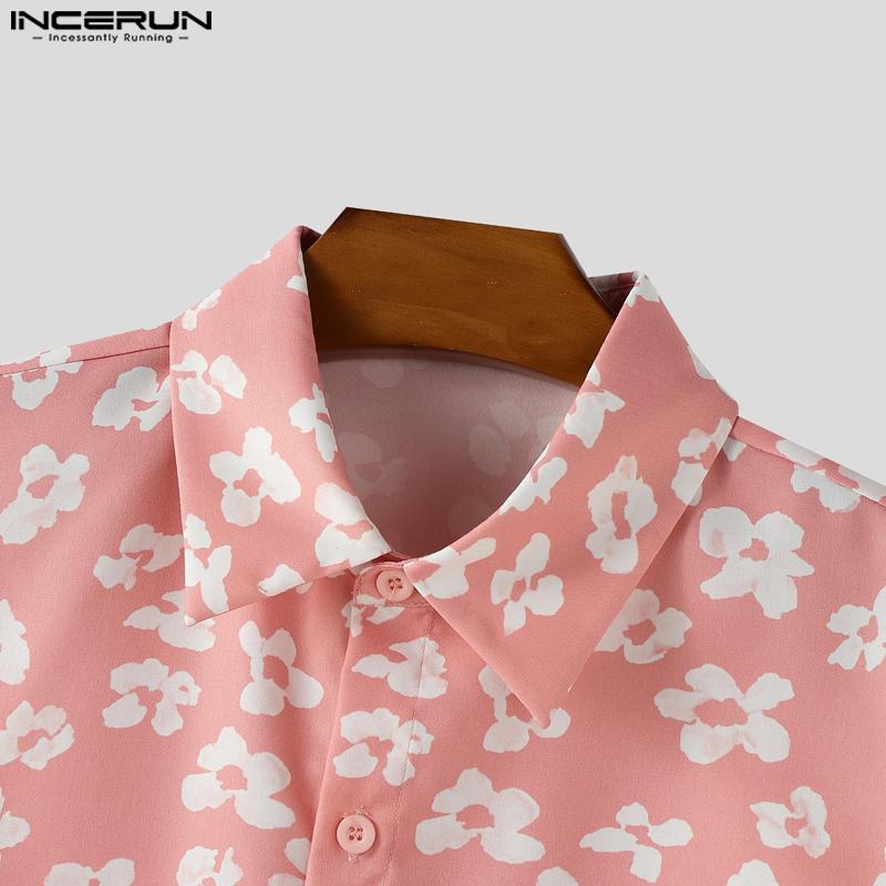 INCERUN S-XXXXXL Men Lapel Neck Short Sleeve Floral Print Buttons Casual Shirts