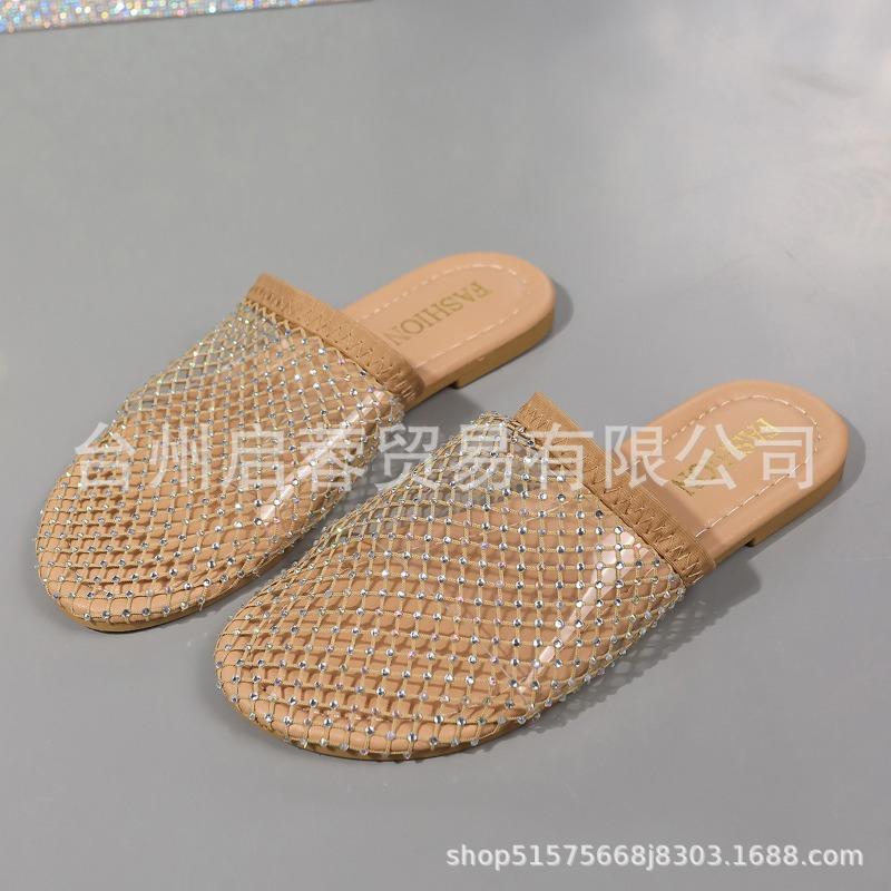 Large Size Low-heeled Fishnet Socks Slippers Women's New Feng Shui Diamond Sandals Women's