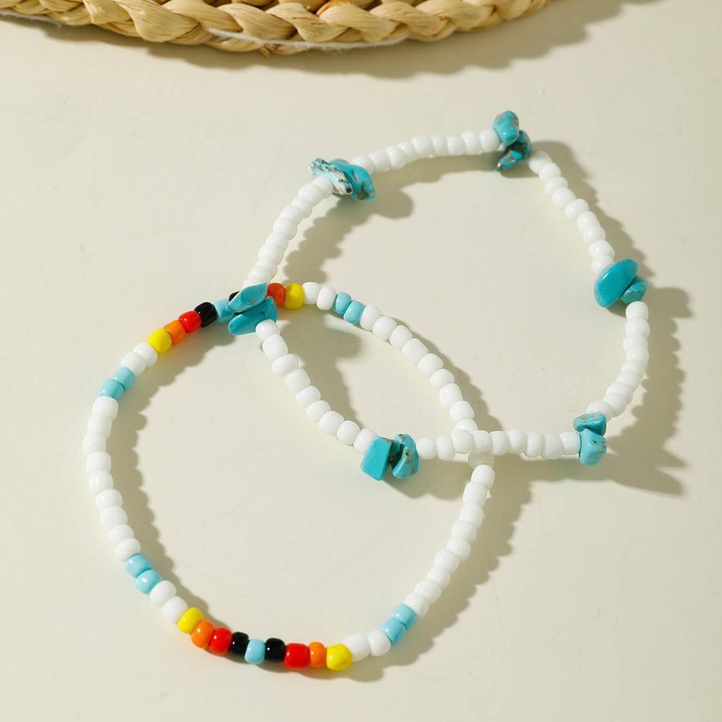 Ocean beach resort wind rice beads two-piece set simple contrasting color shell hand-woven anklet