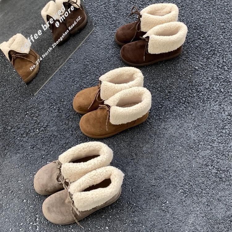 Sheepskin version! Small thick-soled snow boots women's boots autumn and winter fluffy boots thermal velvet cotton shoes Boken short boots