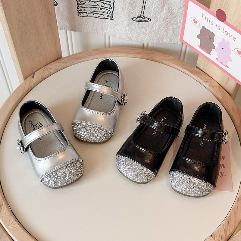 Girls Sparkly Loafer Shoes 2026 British Style Soft Sole Princess Flat With