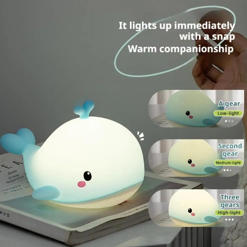 2026 New Rechargeable Whale Silicone Night Light, Tap Control Dimmable LED Lamp for Kids Room, Baby Sleep Companion